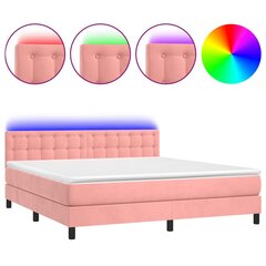 vidaXL atsperu gulta ar matraci, LED, rozā samts, 160x200 cm цена и информация | Кровати | 220.lv