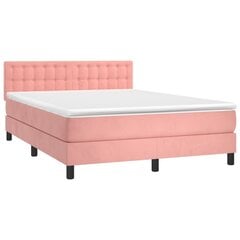 vidaXL atsperu gulta ar matraci, LED, rozā samts, 140x200 cm cena un informācija | Gultas | 220.lv