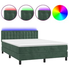 vidaXL atsperu gulta ar matraci, LED, tumši zaļš samts, 140x200 cm cena un informācija | Gultas | 220.lv