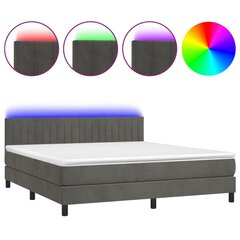 vidaXL atsperu gulta ar matraci, LED, tumši pelēks samts, 160x200 cm cena un informācija | Gultas | 220.lv