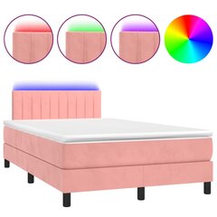 vidaXL atsperu gulta ar matraci, LED, rozā samts, 120x200 cm цена и информация | Кровати | 220.lv