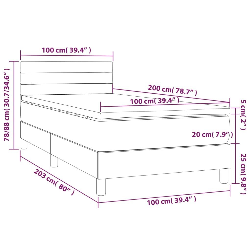 vidaXL atsperu gulta ar matraci, LED, rozā samts, 100x200 cm cena un informācija | Gultas | 220.lv