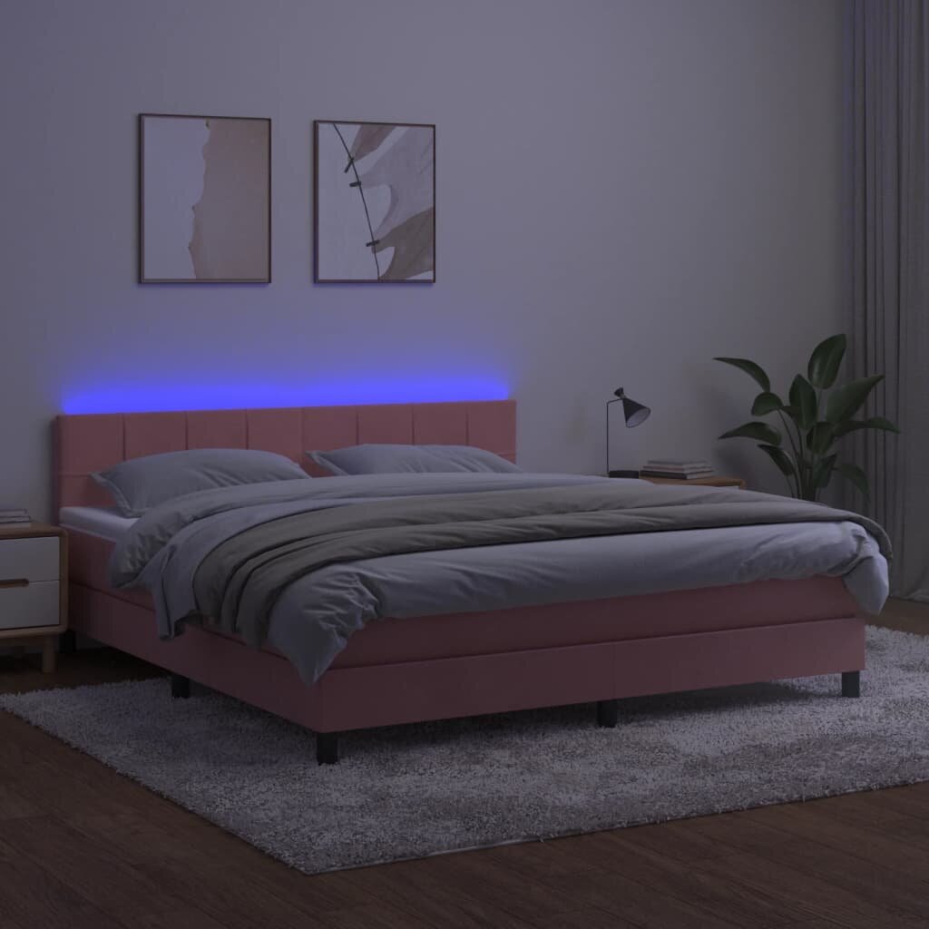 vidaXL atsperu gulta ar matraci, LED, rozā samts, 160x200 cm cena un informācija | Gultas | 220.lv