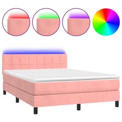 vidaXL atsperu gulta ar matraci, LED, rozā samts, 140x200 cm цена и информация | Кровати | 220.lv