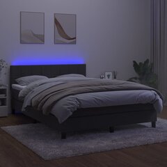vidaXL atsperu gulta ar matraci, LED, tumši pelēks samts, 140x200 cm cena un informācija | Gultas | 220.lv