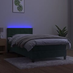 vidaXL atsperu gulta ar matraci, LED, tumši zaļš samts, 100x200 cm цена и информация | Кровати | 220.lv