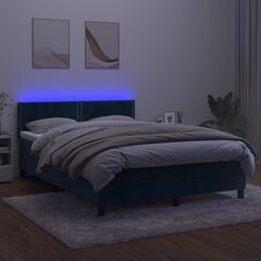 vidaXL atsperu gulta ar matraci, LED, tumši zils samts, 140x200 cm cena un informācija | Gultas | 220.lv