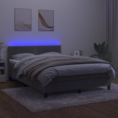 vidaXL atsperu gulta ar matraci, LED, gaiši pelēks samts, 140x200 cm цена и информация | Кровати | 220.lv