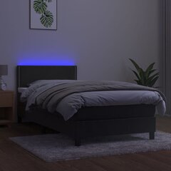 vidaXL atsperu gulta ar matraci, LED, tumši pelēks samts, 90x200 cm cena un informācija | Gultas | 220.lv