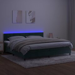 vidaXL atsperu gulta ar matraci, LED, tumši zaļš samts, 200x200 cm cena un informācija | Gultas | 220.lv