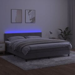 vidaXL atsperu gulta ar matraci, LED, gaiši pelēks samts, 160x200 cm цена и информация | Кровати | 220.lv