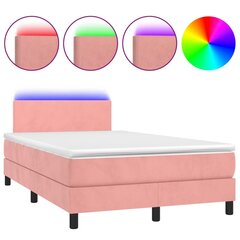 vidaXL atsperu gulta ar matraci, LED, rozā samts, 120x200 cm cena un informācija | Gultas | 220.lv