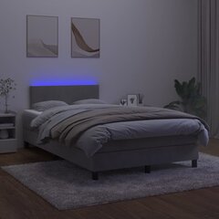 vidaXL atsperu gulta ar matraci, LED, gaiši pelēks samts, 120x200 cm cena un informācija | Gultas | 220.lv