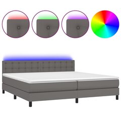 vidaXL atsperu gulta ar matraci, LED, pelēka, 200x200 cm, mākslīgā āda cena un informācija | Gultas | 220.lv