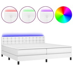 vidaXL atsperu gulta ar matraci, LED, balta, 200x200 cm, mākslīgā āda cena un informācija | Gultas | 220.lv