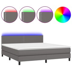 vidaXL atsperu gulta ar matraci, LED, pelēka, 180x200 cm, mākslīgā āda цена и информация | Кровати | 220.lv