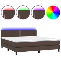 vidaXL atsperu gulta ar matraci, LED, brūna, 180x200 cm, mākslīgā āda цена и информация | Кровати | 220.lv
