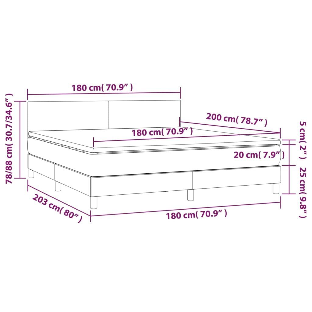 vidaXL atsperu gulta ar matraci, LED, melna, 180x200 cm, mākslīgā āda cena un informācija | Gultas | 220.lv