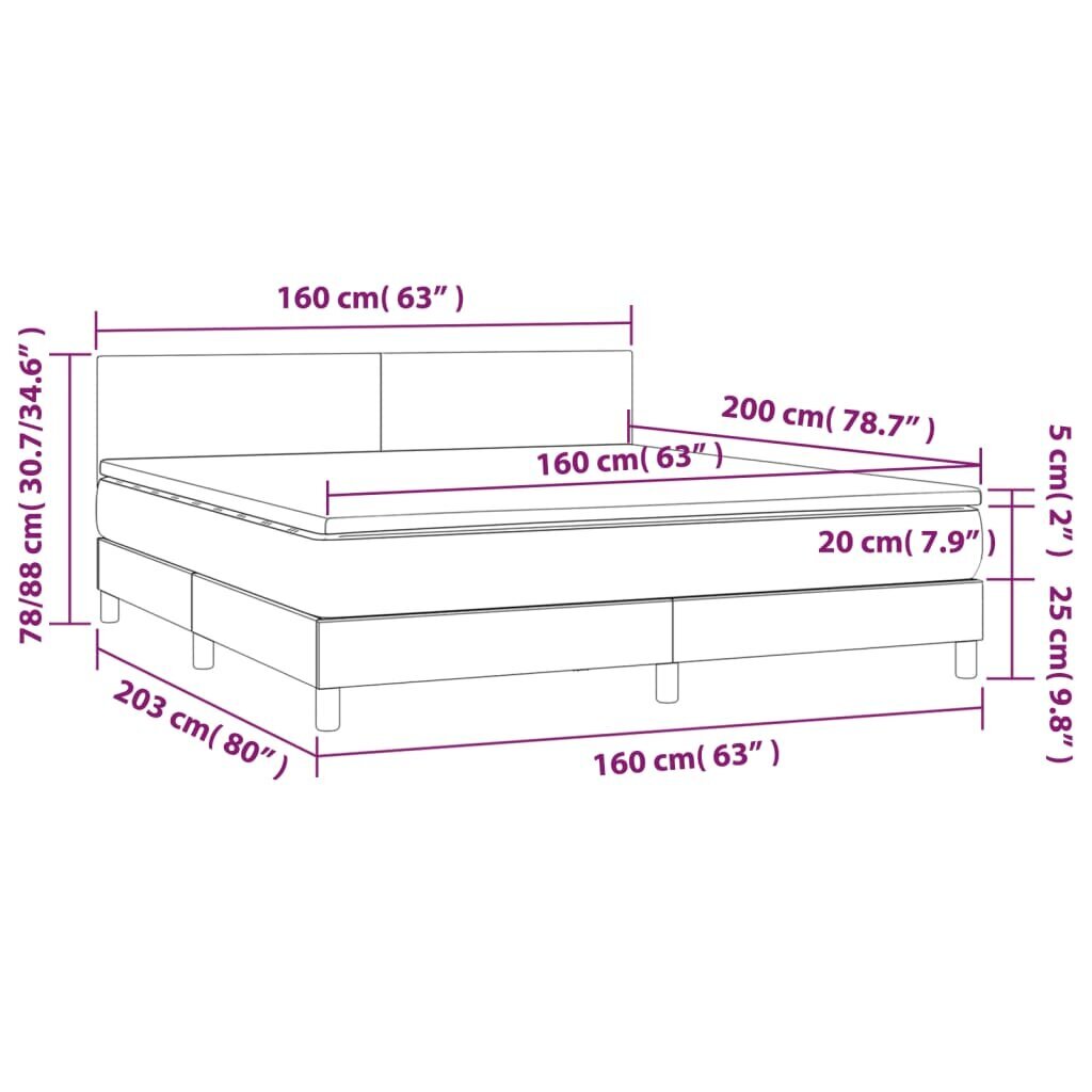 vidaXL atsperu gulta ar matraci, LED, balta, 160x200 cm, mākslīgā āda cena un informācija | Gultas | 220.lv