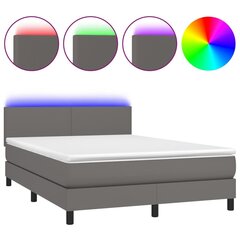 vidaXL atsperu gulta ar matraci, LED, pelēka, 140x200 cm, mākslīgā āda цена и информация | Кровати | 220.lv