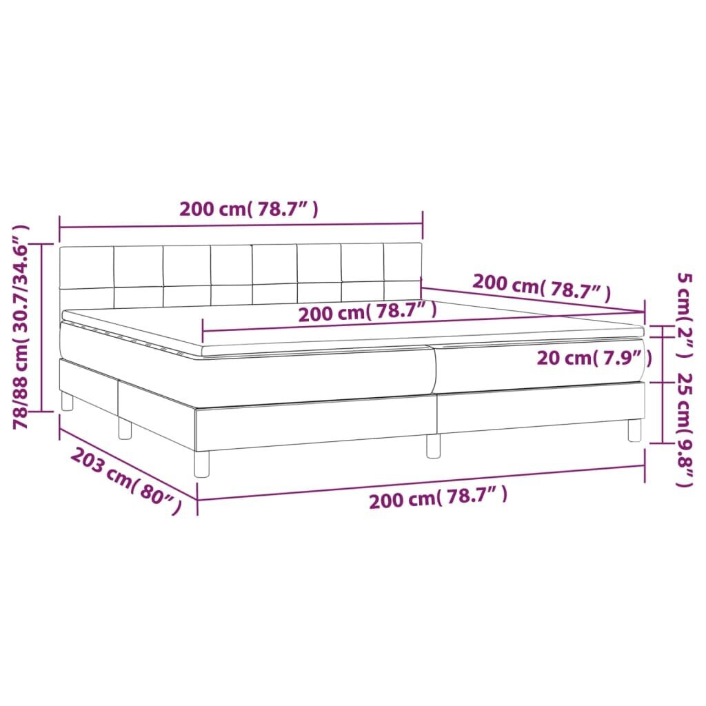 vidaXL atsperu gulta ar matraci, LED, tumši pelēka audums, 200x200 cm cena un informācija | Gultas | 220.lv