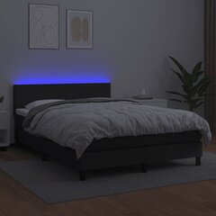 vidaXL atsperu gulta ar matraci, LED, melna, 140x190 cm, mākslīgā āda цена и информация | Кровати | 220.lv