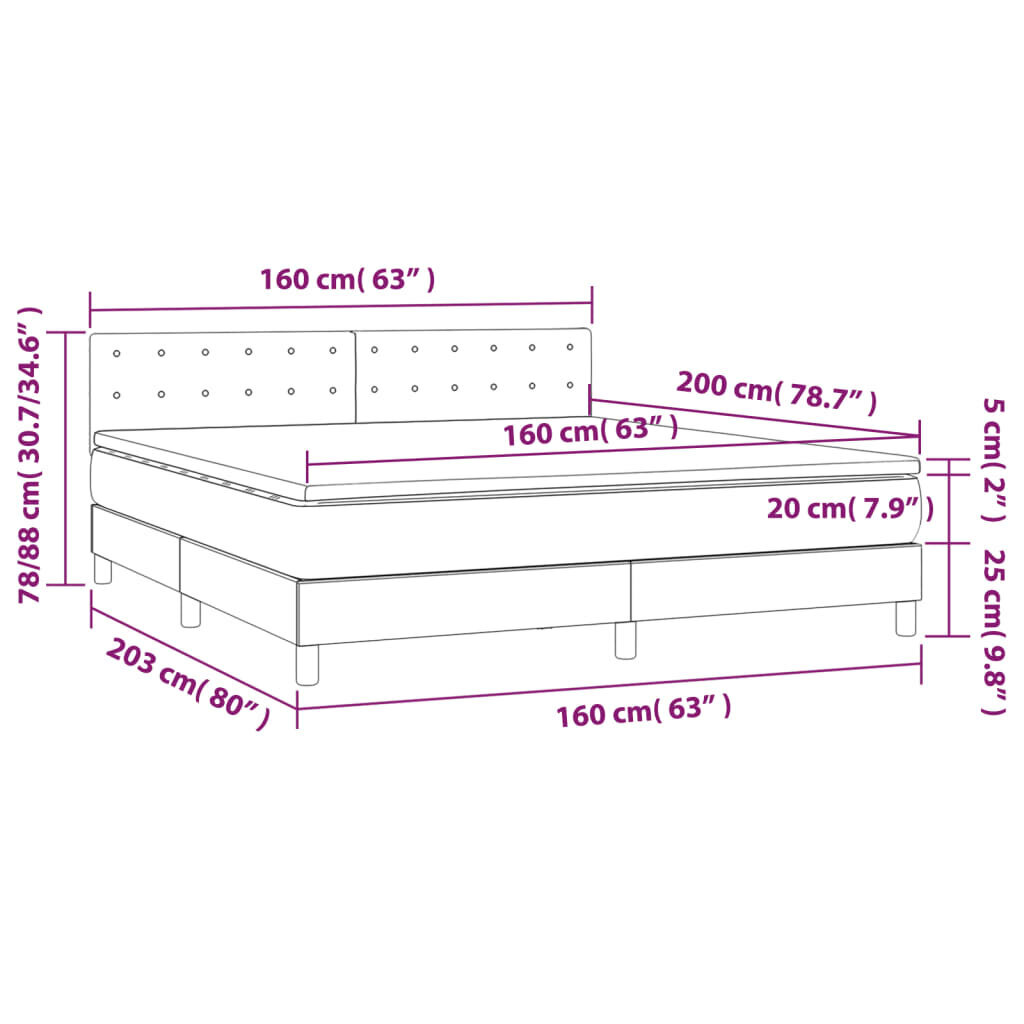 vidaXL atsperu gulta ar matraci, LED, krēmkrāsas audums, 160x200 cm cena un informācija | Gultas | 220.lv