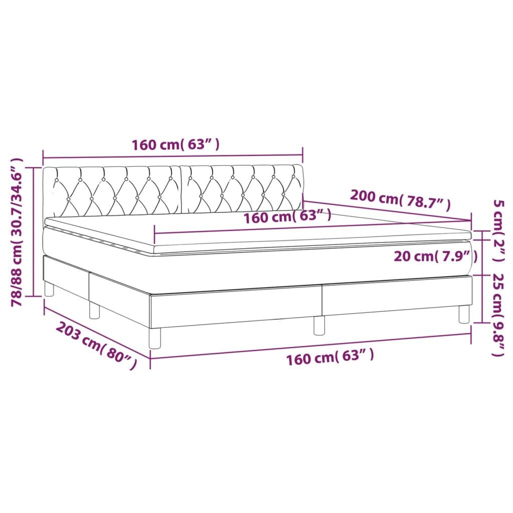 vidaXL atsperu gulta ar matraci, LED, krēmkrāsas audums, 160x200 cm цена и информация | Gultas | 220.lv