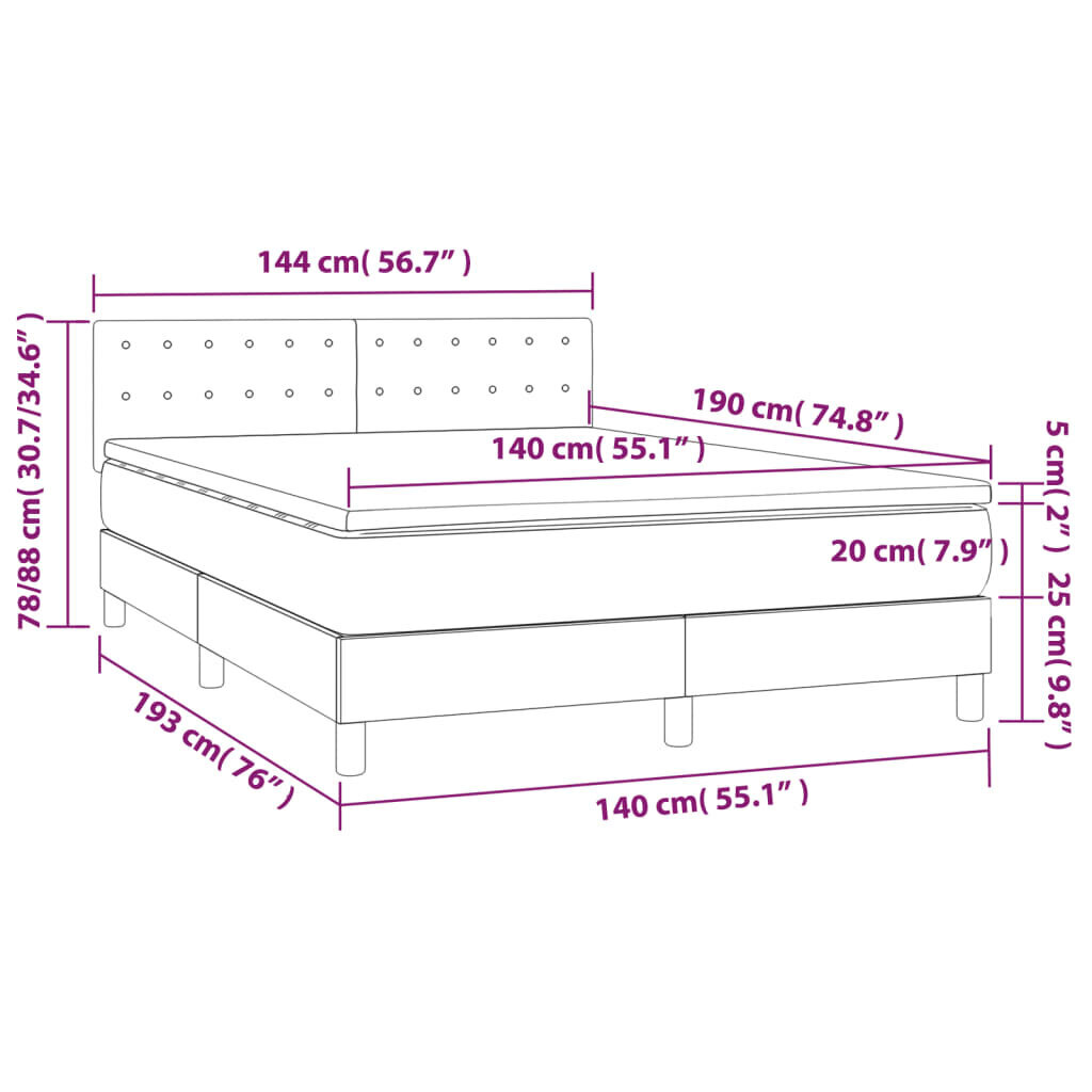 vidaXL atsperu gulta ar matraci, LED, gaiši pelēks audums, 140x190 cm cena un informācija | Gultas | 220.lv