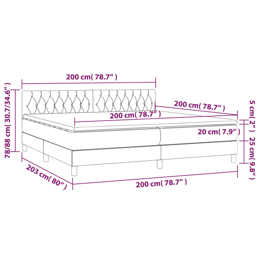 vidaXL atsperu gulta ar matraci, LED, tumši pelēks audums, 200x200 cm cena un informācija | Gultas | 220.lv