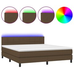 vidaXL atsperu gulta ar matraci, LED, tumši brūns audums, 160x200 cm cena un informācija | Gultas | 220.lv