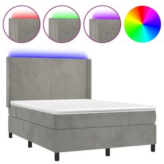 vidaXL atsperu gulta ar matraci, LED, gaiši pelēks samts, 140x190 cm цена и информация | Кровати | 220.lv