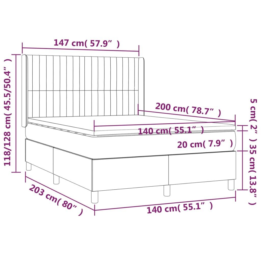 vidaXL atsperu gulta ar matraci, melna, 140x200 cm, audums cena un informācija | Gultas | 220.lv