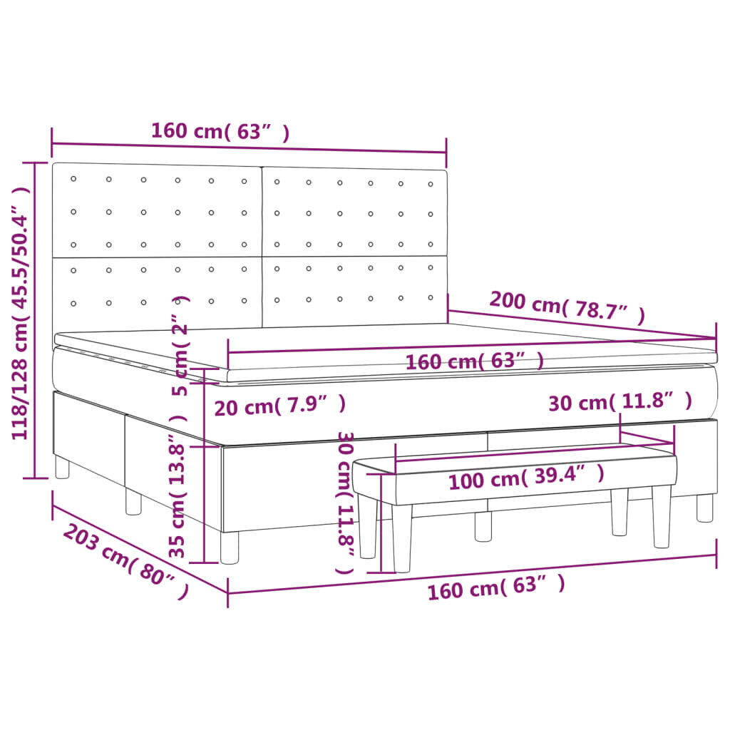 vidaXL atsperu gulta ar matraci, tumši pelēks, 160x200 cm, audums cena un informācija | Gultas | 220.lv