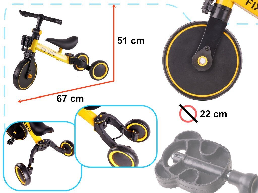 Трехколесный велосипед Trike Fix Mini cross 3in1 с педалями желтый цена |  220.lv