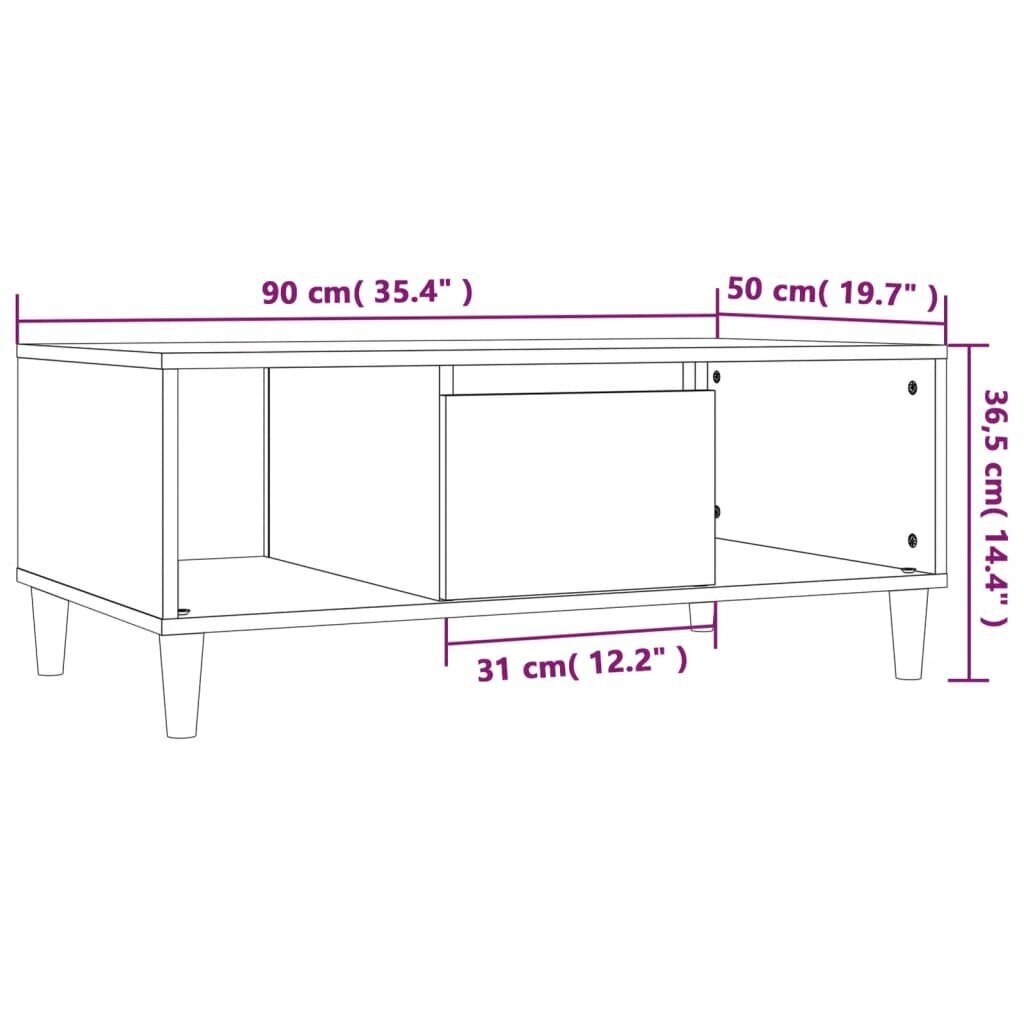 vidaXL kafijas galdiņš, spīdīgi balts, 90x50x36,5cm, inženierijas koks cena un informācija | Žurnālgaldiņi | 220.lv