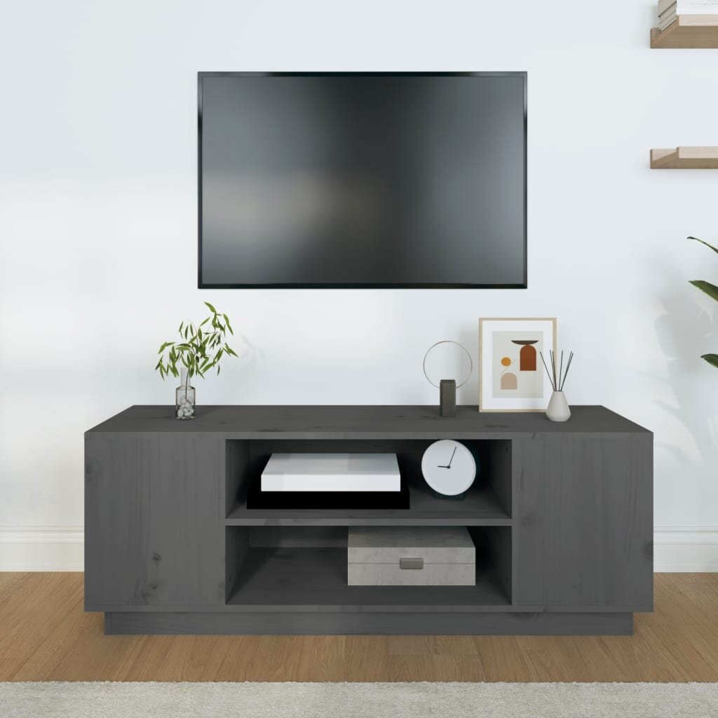 vidaXL TV skapītis, pelēks, 110x35x40,5 cm, priedes masīvkoks cena un informācija | TV galdiņi | 220.lv