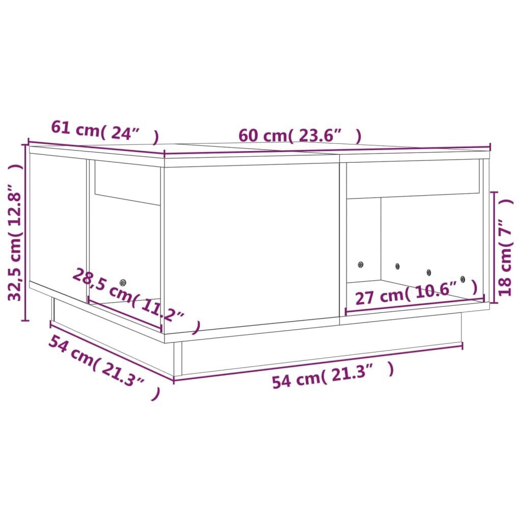 Kafijas galdiņš, balts, 60x61x32,5cm, priedes masīvkoks cena un informācija | Žurnālgaldiņi | 220.lv