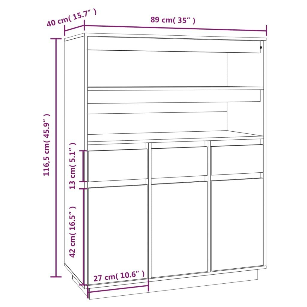 Kumode, 89x40x116,5cm, priedes masīvkoks cena un informācija | Kumodes | 220.lv