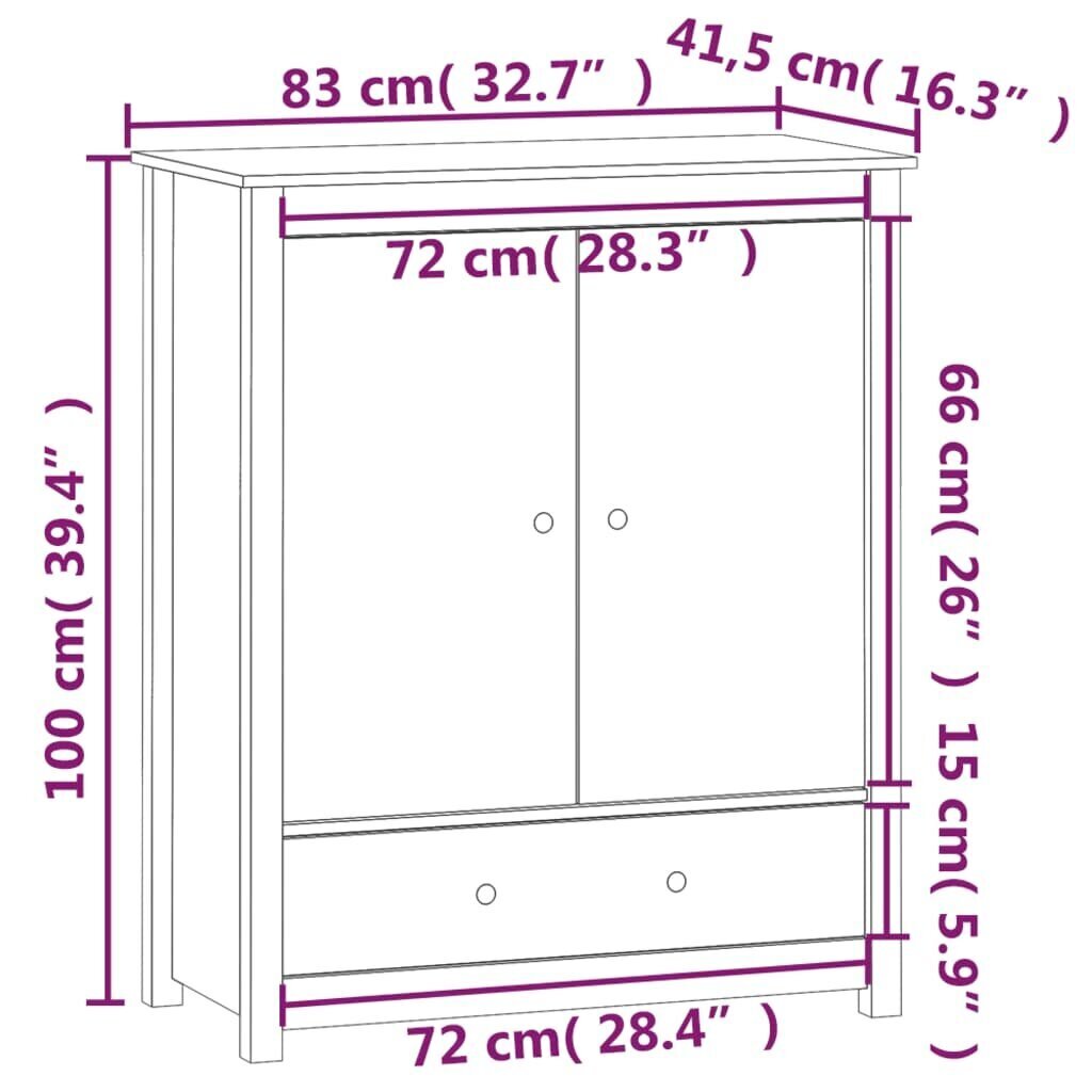 Kumode, balta, 83x41,5x100cm, priedes masīvkoks цена и информация | Kumodes | 220.lv