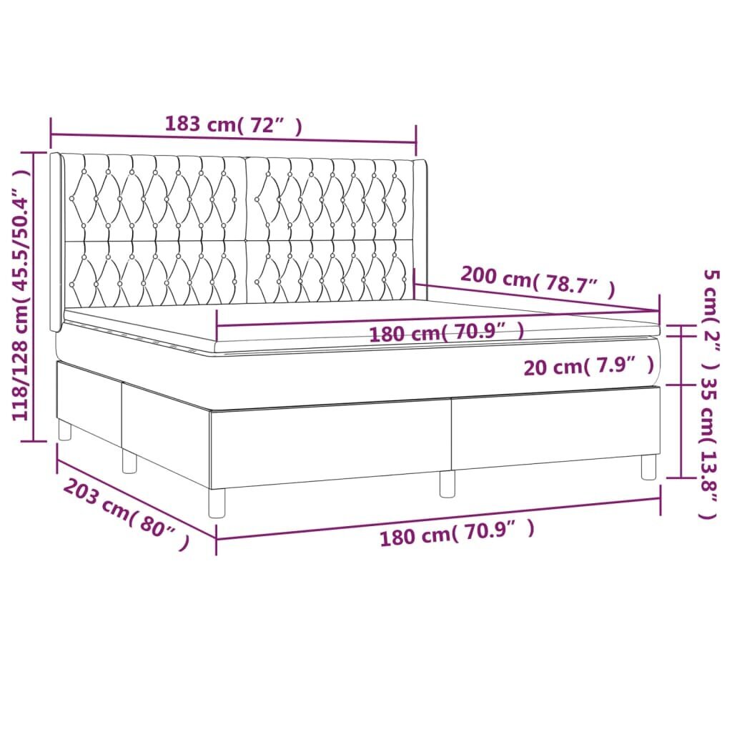 vidaXL atsperu gulta ar matraci, LED, tumši brūns audums, 180x200 cm цена и информация | Gultas | 220.lv