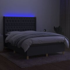 vidaXL atsperu gulta ar matraci, LED, tumši pelēks audums, 140x190 cm cena un informācija | Gultas | 220.lv