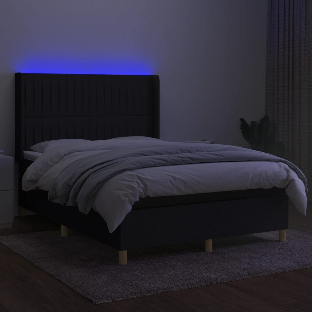 vidaXL atsperu gulta ar matraci, LED, melns audums, 140x200 cm цена и информация | Gultas | 220.lv