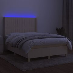 vidaXL atsperu gulta ar matraci, LED, krēmkrāsas audums, 140x190 cm cena un informācija | Gultas | 220.lv