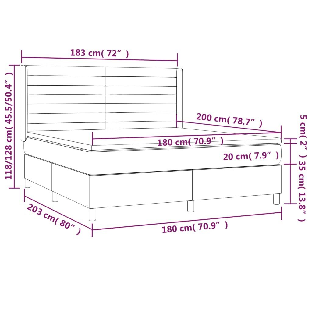 vidaXL atsperu gulta ar matraci, LED, melns audums, 180x200 cm cena un informācija | Gultas | 220.lv