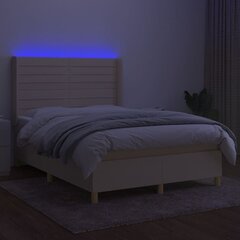 vidaXL atsperu gulta ar matraci, LED, krēmkrāsas audums, 140x200 cm цена и информация | Кровати | 220.lv