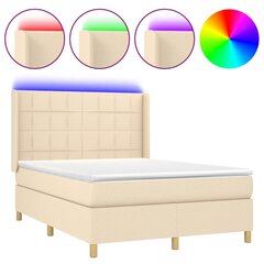 vidaXL atsperu gulta ar matraci, LED, krēmkrāsas audums, 140x190 cm цена и информация | Кровати | 220.lv