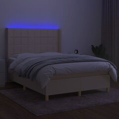 vidaXL atsperu gulta ar matraci, LED, krēmkrāsas audums, 140x190 cm cena un informācija | Gultas | 220.lv