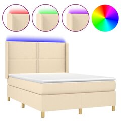 vidaXL atsperu gulta ar matraci, LED, krēmkrāsas audums, 140x190 cm цена и информация | Кровати | 220.lv