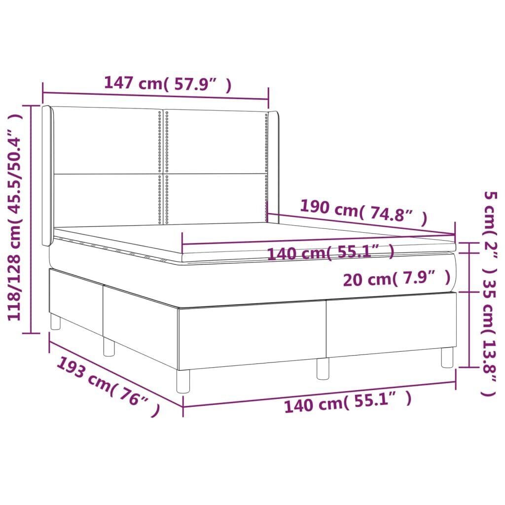 vidaXL atsperu gulta ar matraci, LED, melns audums, 140x190 cm cena un informācija | Gultas | 220.lv